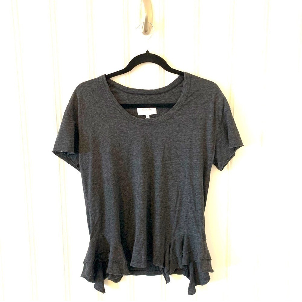 Current Elliott Tier Short Sleeve Top Charcoal Ruffle Raw Hem Tee Size 0 257